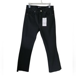 Zara Black Flared Cropped Jeans New